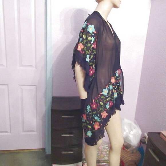 Judith March EMBROIDERED Cardigan KIMONO Size M MESH Sheer CROCHET Layering BOHO - Picture 6 of 11